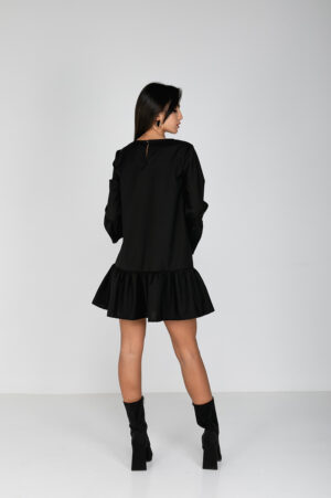 Layla dress – vestito nero lana con volant