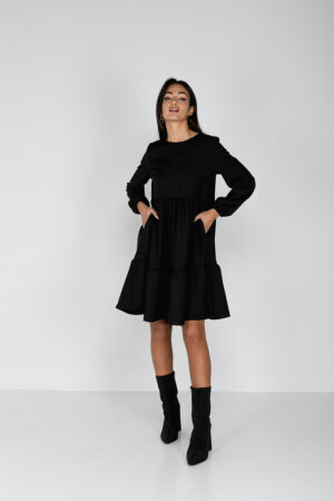 Kate dress – vestito nero lana con balze
